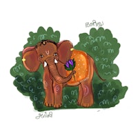 a drawing of an elephant holding a flower