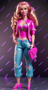 a barbie doll in a pink outfit with a purse