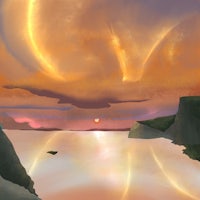 a painting of a sunset over a body of water