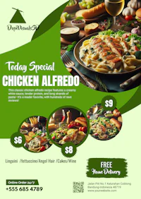 a flyer for a chicken alfredo special