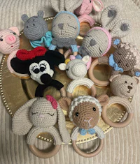 a group of crocheted animals on a plate