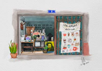 a watercolor illustration of a coffee shop