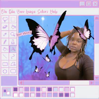 a photo of a woman with butterflies on her face