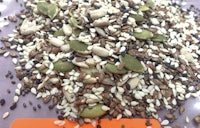 a pile of seeds and nuts in a plastic container