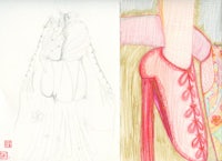 a drawing of a pair of shoes and a drawing of a dress