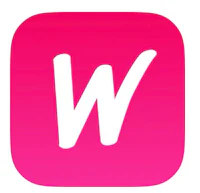 a pink icon with the word w on it