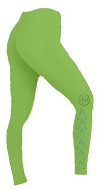 a woman's green leggings with arrows on them