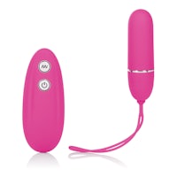 a pink vibrator with a button on it