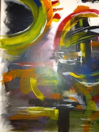 an abstract painting with bright colors and circles