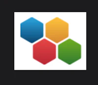 a colorful hexagon logo on a black background