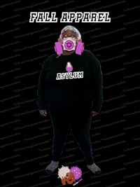 a woman wearing a pink sweatshirt with the words fall apparel