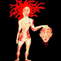 an illustration of a woman holding a red head