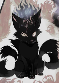 a black cat sitting in front of a fire