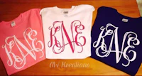 three t - shirts with monograms on them