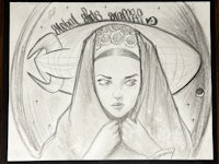a drawing of a woman wearing a head scarf