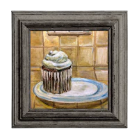 a painting of a cupcake on a plate