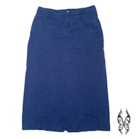 a blue skirt with a tribal design on it