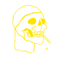 a skull with a cigarette in his mouth on a black background