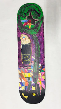 a skateboard with a colorful design on it