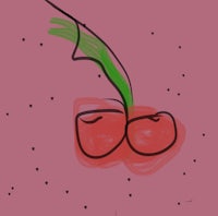 a drawing of a cherry on a pink background