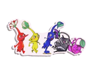 a sticker with a group of colorful characters