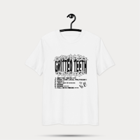 a white t - shirt with a black and white design