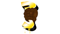 a hand holding a gold letter c on a black background