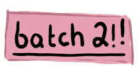 a pink sticker with the word batch 2 written on it