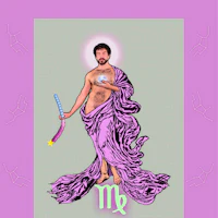 the zodiac sign of scorpio with a man holding a sword