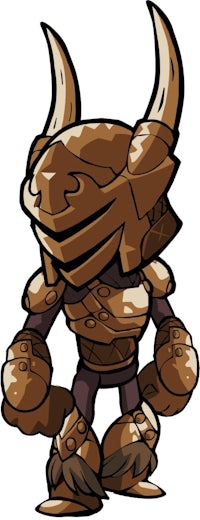 a cartoon character with horns and armor