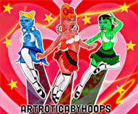 a cartoon of three girls dancing in front of a heart