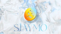 the logo for saymo on a marble background