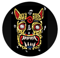 a drawing of a devil mask on a black background