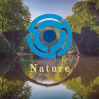 the nature logo with a river in the background