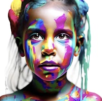 a young girl with colorful paint on her face