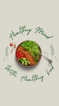 a bowl of vegetables with the words healthy mind with healthy food
