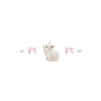 a white bunny with pink bows on a black background