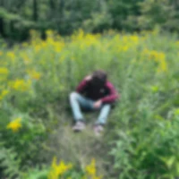 a person sitting in the middle of a field of yellow flowers