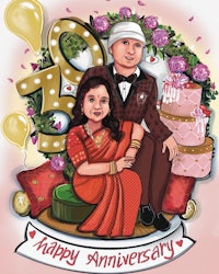 a cartoon of a couple celebrating their 10th anniversary
