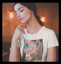 a woman wearing a t - shirt with a woman's face on it