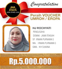 a woman wearing a hijab with the words perhah voucher umroh europa