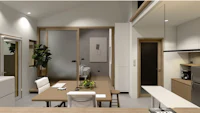 a small living room with stairs and a tv