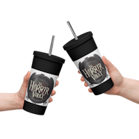 two hands holding a black cup with the word harry potter on it