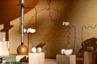 a display of figurines on a shelf