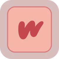 a pink square with the word w on it