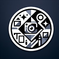 a black and white logo with an image of a camera