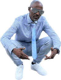 a man wearing sunglasses and a blue tie