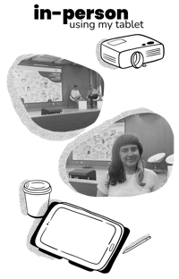 a black and white photo of a woman standing in front of a screen