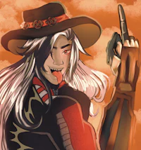 a girl in a cowboy hat holding a gun