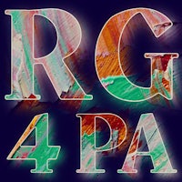 the words rg 4 pa are painted on a dark background